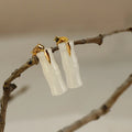 Buddha Stones Bamboo Hetian Jade 925 Sterling Silver Leaf Wealth Earrings
