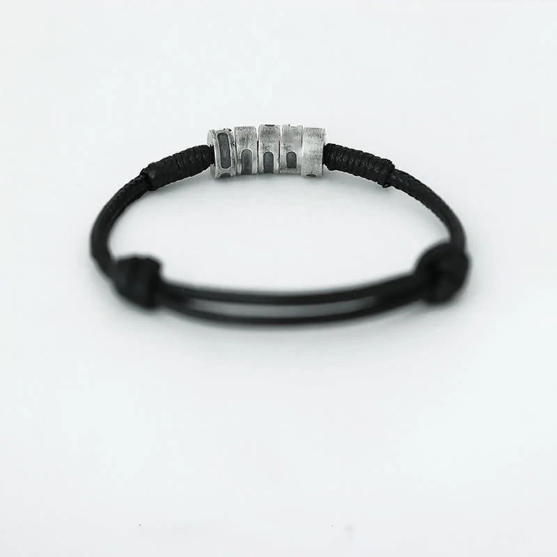 Buddha Stones 999 Sterling Silver Morse Code Wax Rope Blessing Bracelet