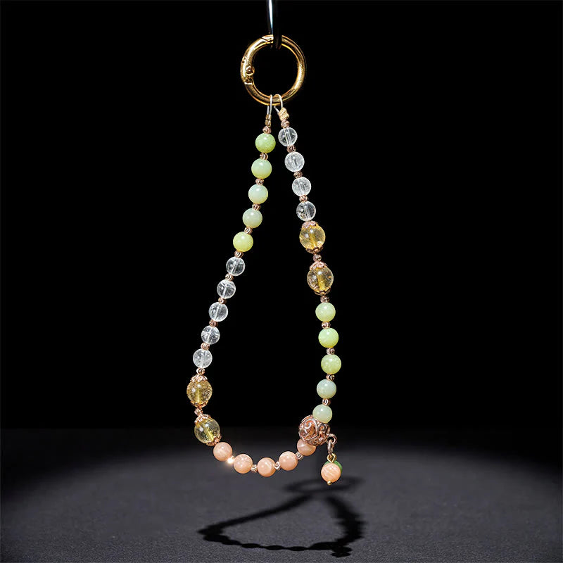Buddha Stones Cyan Jade White Crystal Harmony Beads Key Chain Phone Hanging Decoration