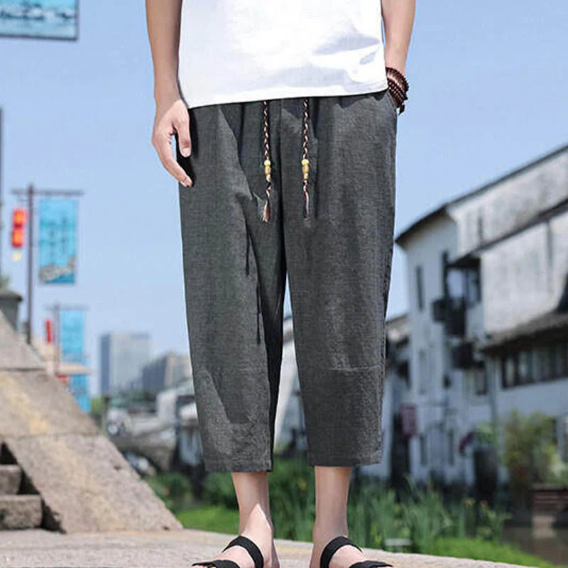 Buddha Stones Casual Woven Bead Waist Rope Men's 7-8 Length Spandex Pants With Pockets