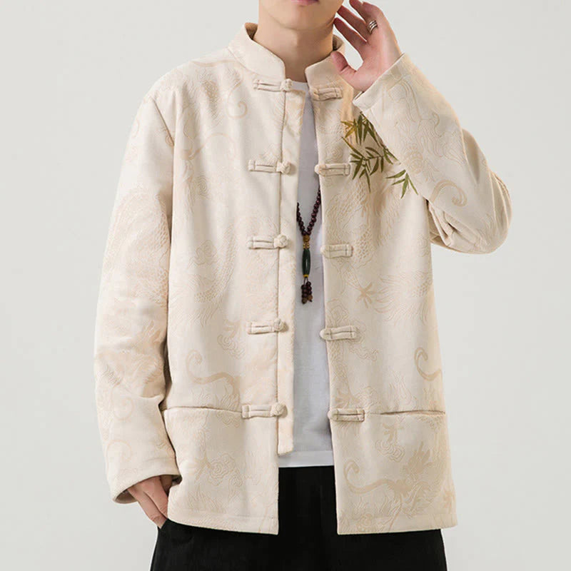 Buddha Stones Bamboo Dragon Frog-Button Desgin Long Sleeve Men's Jacket