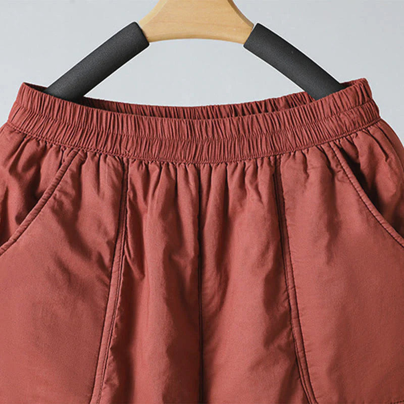 Buddha Stones Winter Elastic Waist Cotton Thermal Women's Cropped 7-8 Length Harem Pants With Pockets