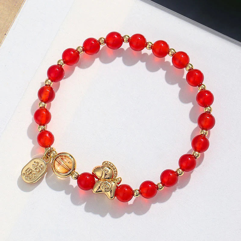 Buddha Stones Year Of The Horse Strawberry Quartz Citrine Red Agate Pink Crystal Love Bracelet