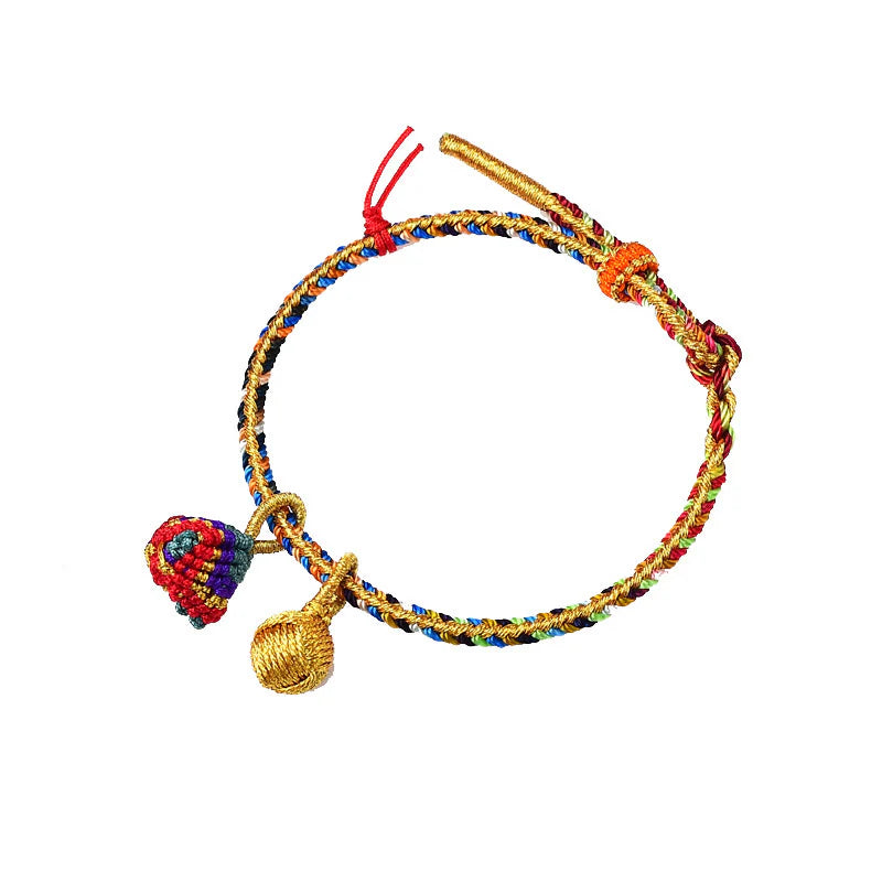 Buddha Stones Colorful Rope Luck Handmade Zongzi Golden Ball Charm Bracelet