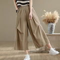 Buddha Stones Summer Irregular Pleating Design Cotton Women's Wide Leg Pants With Pockets