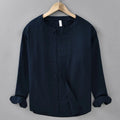 Buddha Stones Men's Spring Pure Color Stand Collar Cotton Linen Long Sleeve Shirt