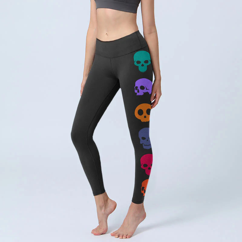 Buddha Stones Colorful Skulls Print Gym Leggings Women's Yoga Pants