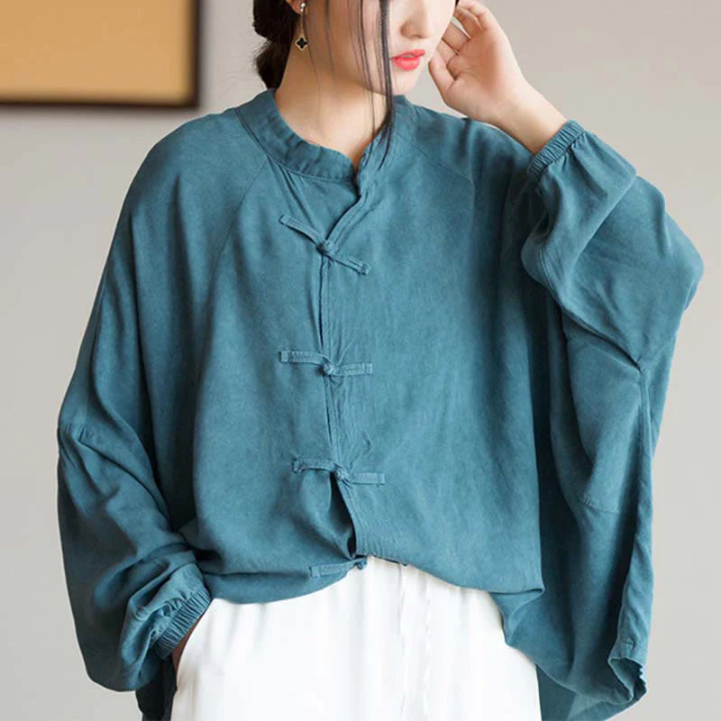 Buddha Stones Frog-Button Long Sleeve Shirt Zen Tai Chi Meditation Top Hanfu Clothing Jacket