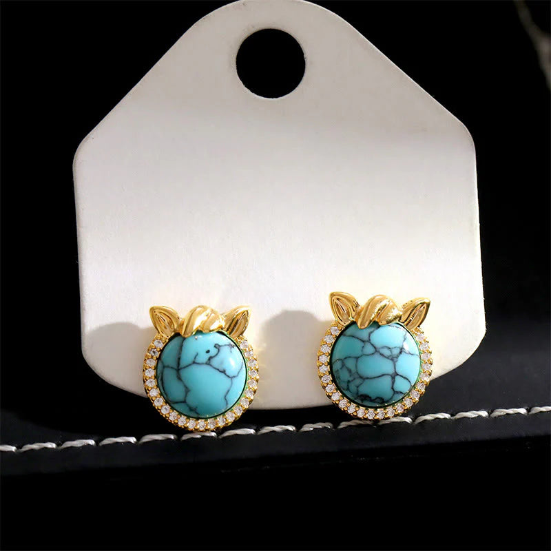 Buddha Stones Horse-Ear Shaped Copper Turquoise Balance Earrings