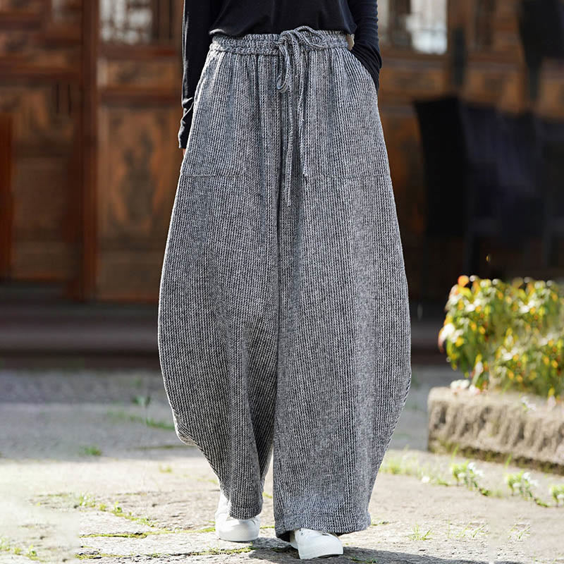 Buddha Stones Winter Men's Pure Color Drawstring Design Cotton High Waist Pants With Pockets