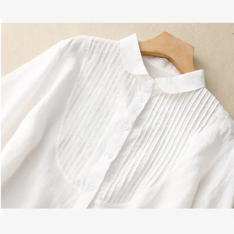 Buddha Stones Spring Pleated Pintuck Peter Pan Collar Half Sleeve Women's Shirt