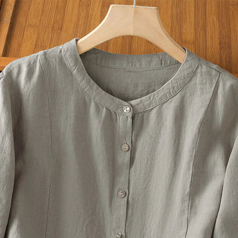 Buddha Stones Fall Commute Patchwork Plain Design Long Sleeve Women's Cotton Buttons Shirt