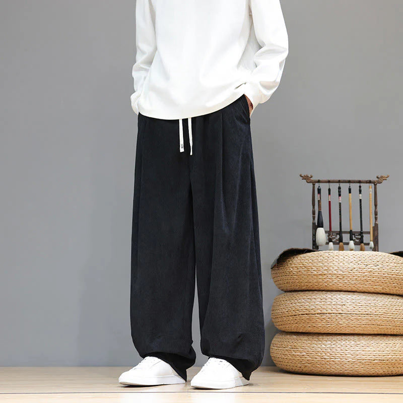 Buddha Stones Plain Color Pure Cotton Corduroy Men's Harem Pants With Pockets