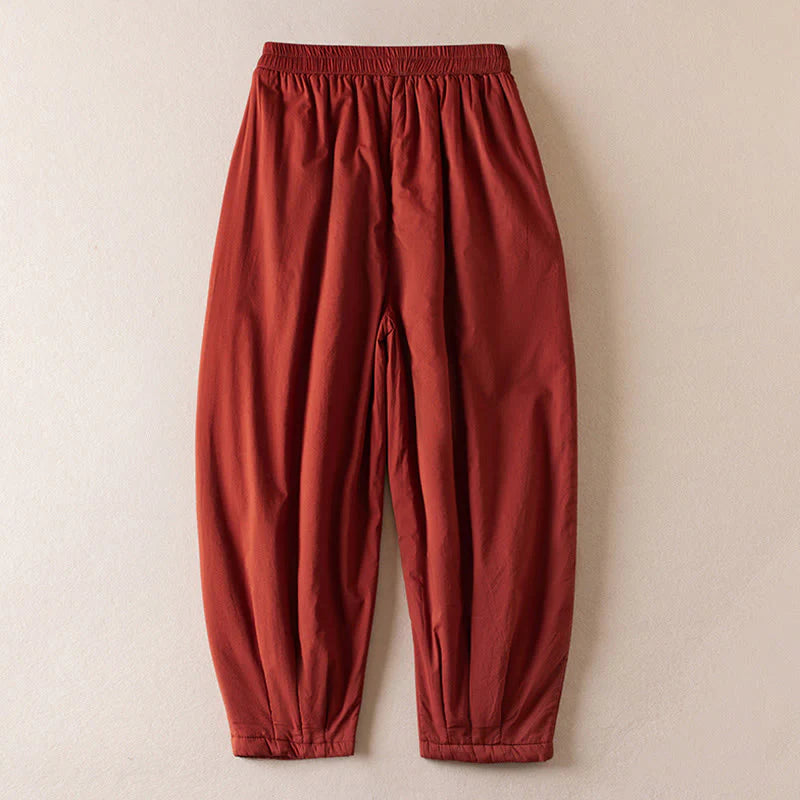 Buddha Stones Plain Women's Harem Thick Pants With Pockets