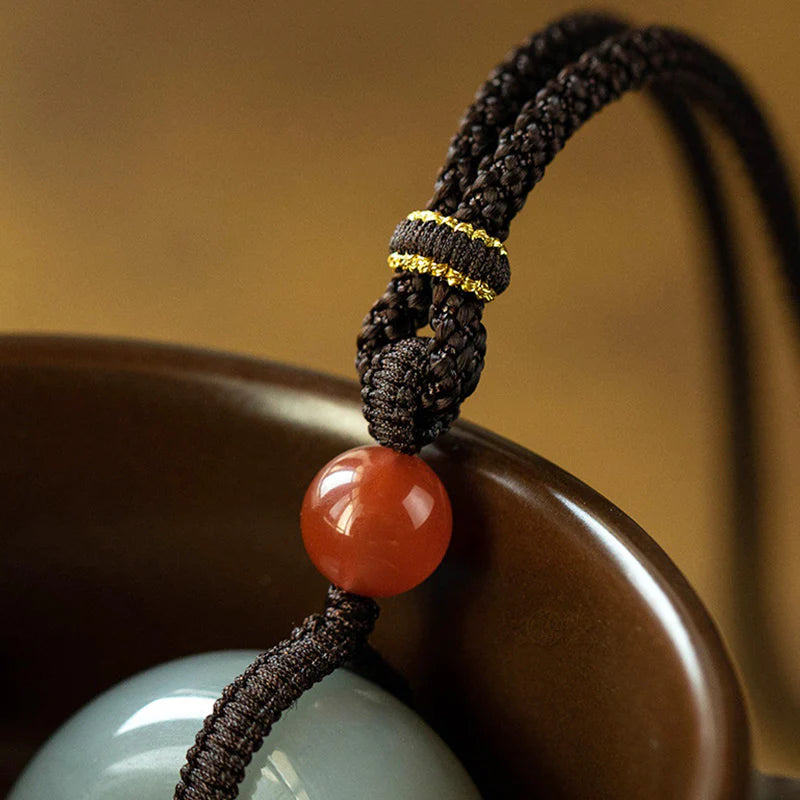 Buddha Stones Natural Round Jade Gray Jade Peace Buckle Luck Necklace Pendant