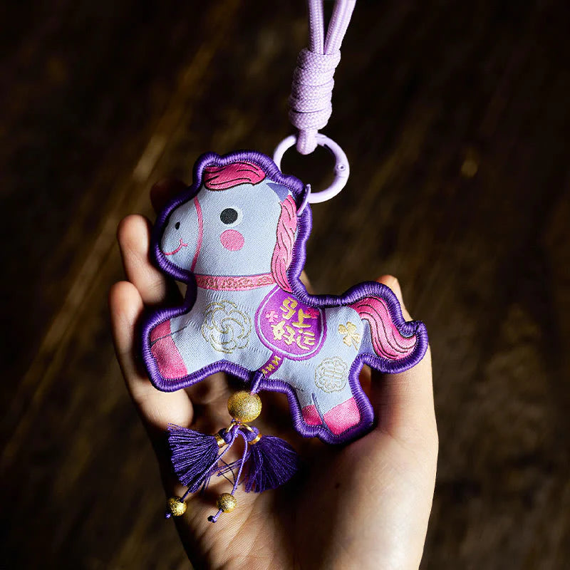 Buddha Stones Year Of The Horse Various Color Embroidery Tassel Prosperity Key Chain