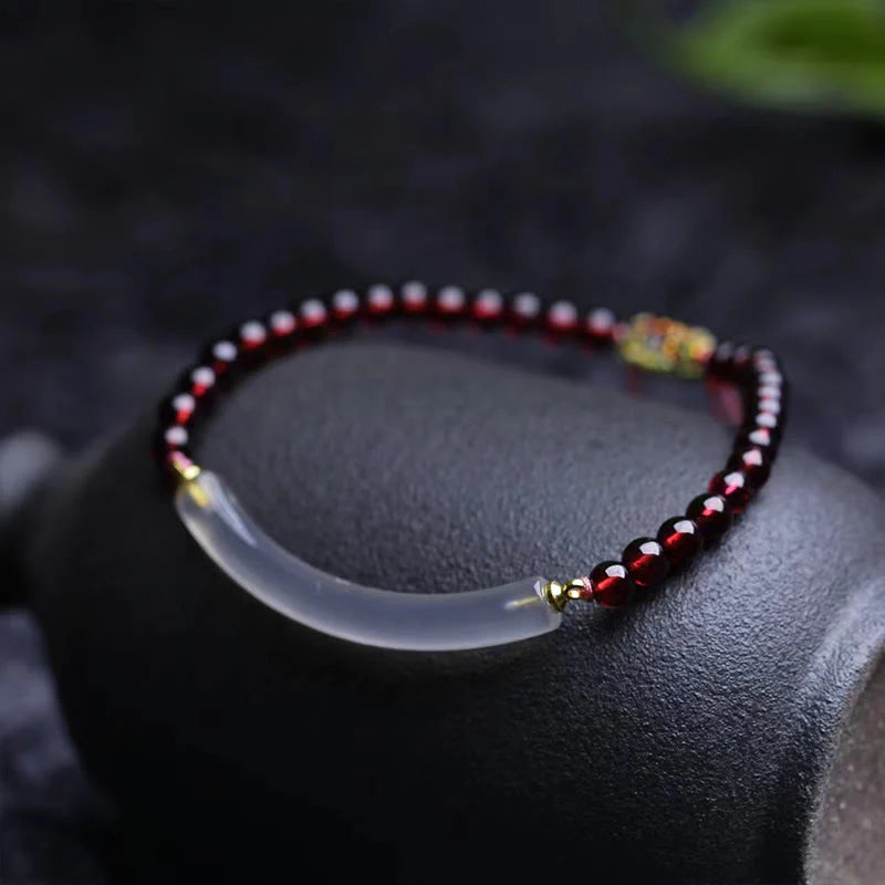 Buddha Stones Garnet Gray Agate Calm Cuff Half Bracelet Bangle
