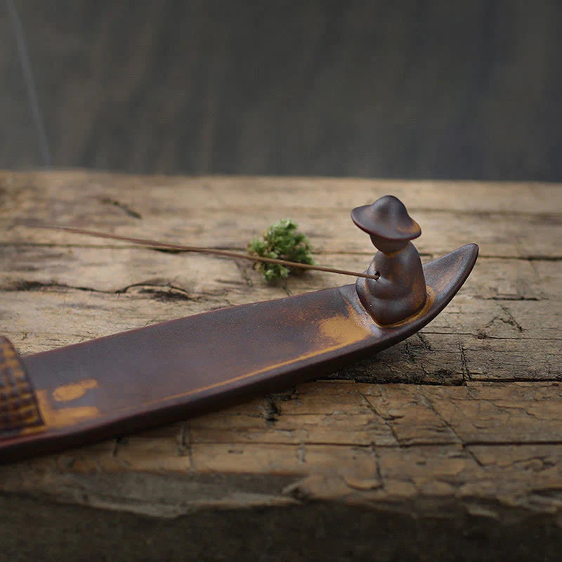Buddha Stones A Lonely Fisherman Afloat Ceramic Healing Incense Burner