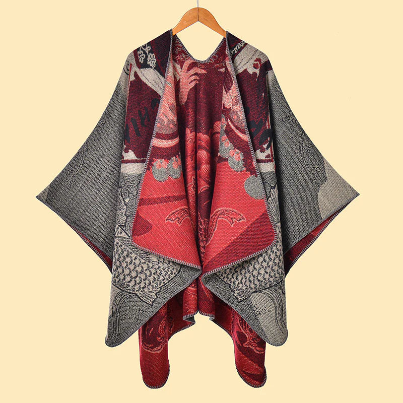 Buddha Stones Winter Koi Fish Waves Pattern Warm Cozy Scarf Shawl