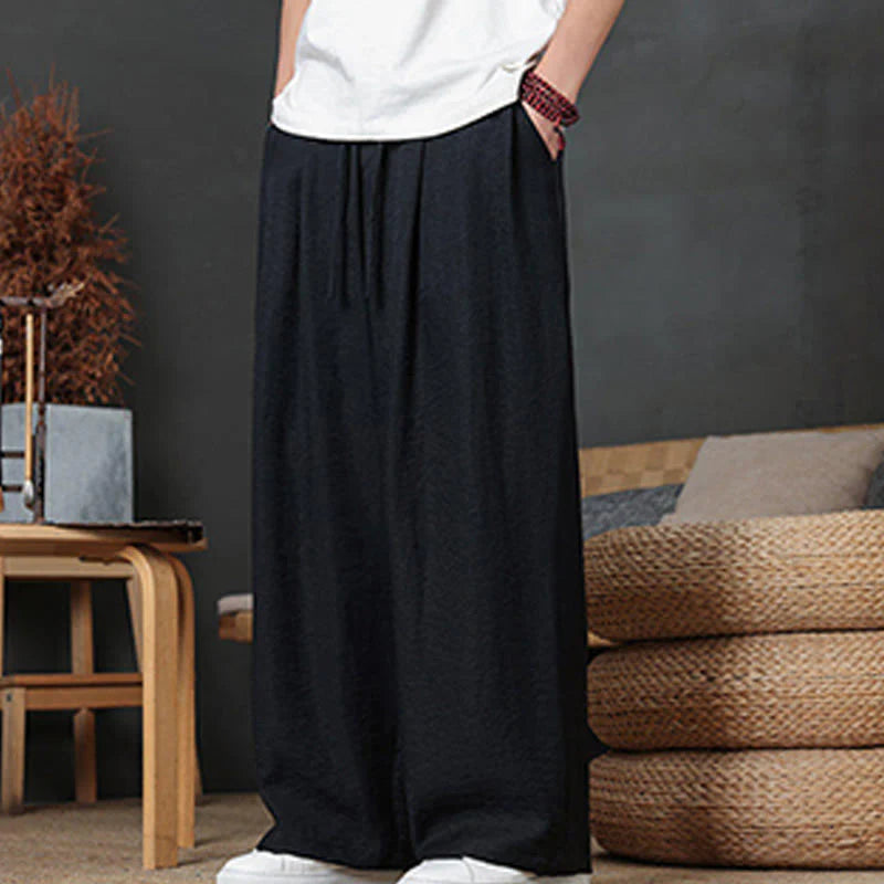 Buddha Stones Casual Plain Color Drawstring Design Men's Pants With Pockets