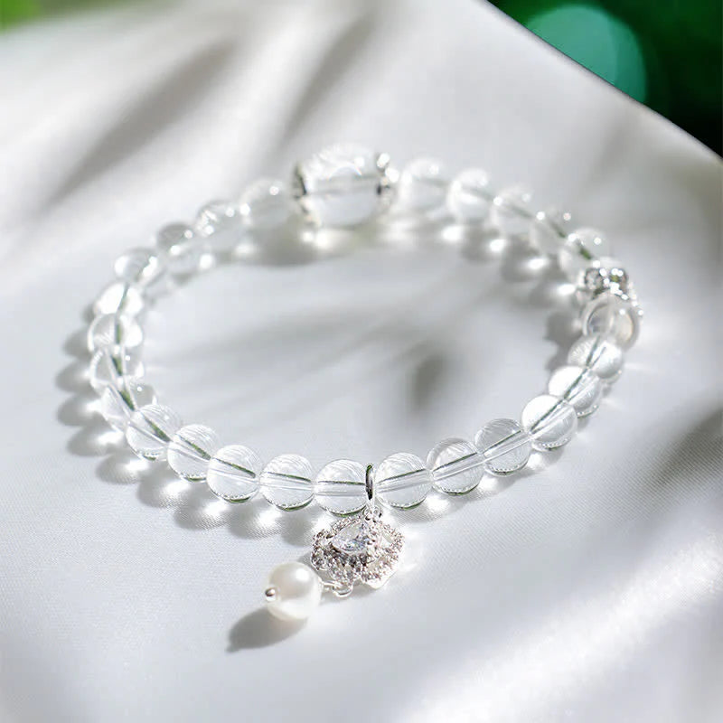 Buddha Stones Natural Clear Quartz Pearl Clarity Bracelet