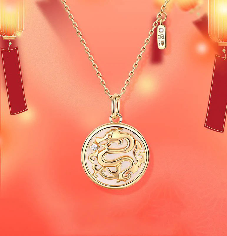 âââA Flash Sale- Buddha Stones 925 Sterling Silver Tridacna Stone Year of the Dragon Fu Character Luck Strength Necklace Pendant