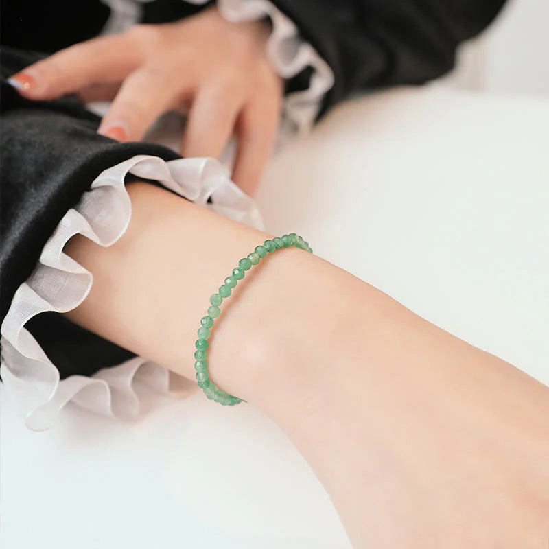 Buddha Stones 3mm Small Green Aventurine Ultra-Thin Beads Luck Bracelet