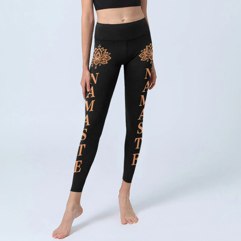 Buddha Stones Namaste Lotus Shape Gym Leggings Women's Yoga Pants