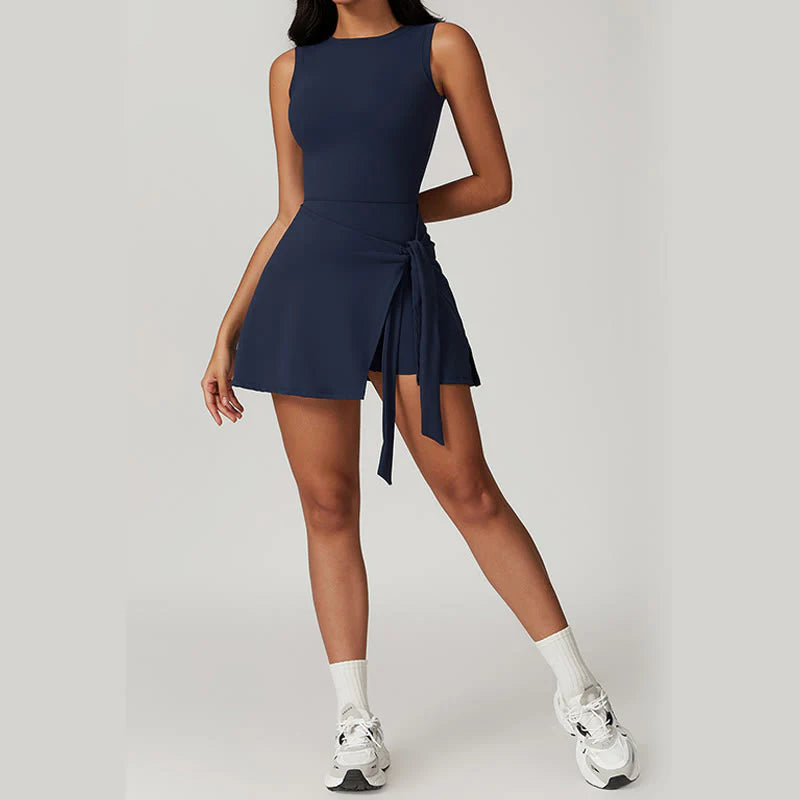 Buddha Stones Solid Color Sports Tennis Yoga Lace-up Women Sports Dress