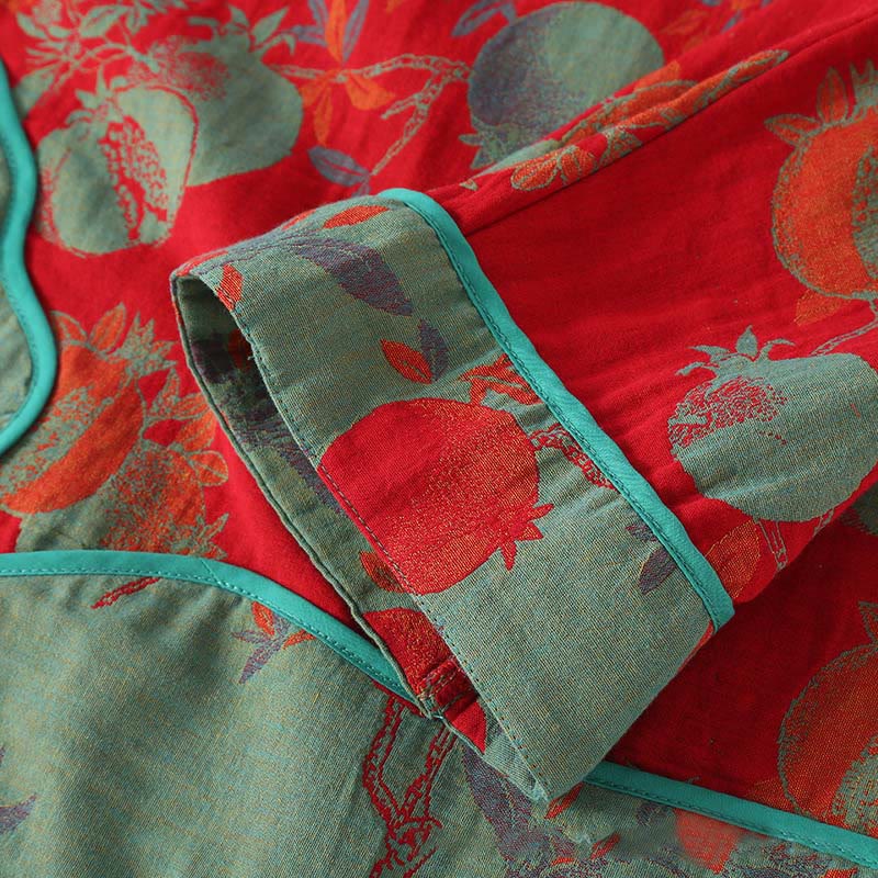 Buddha Stones 2pcs Patchwork Long Sleeve Frog-Button Shirt Pants With Pockets Pure Cotton Set