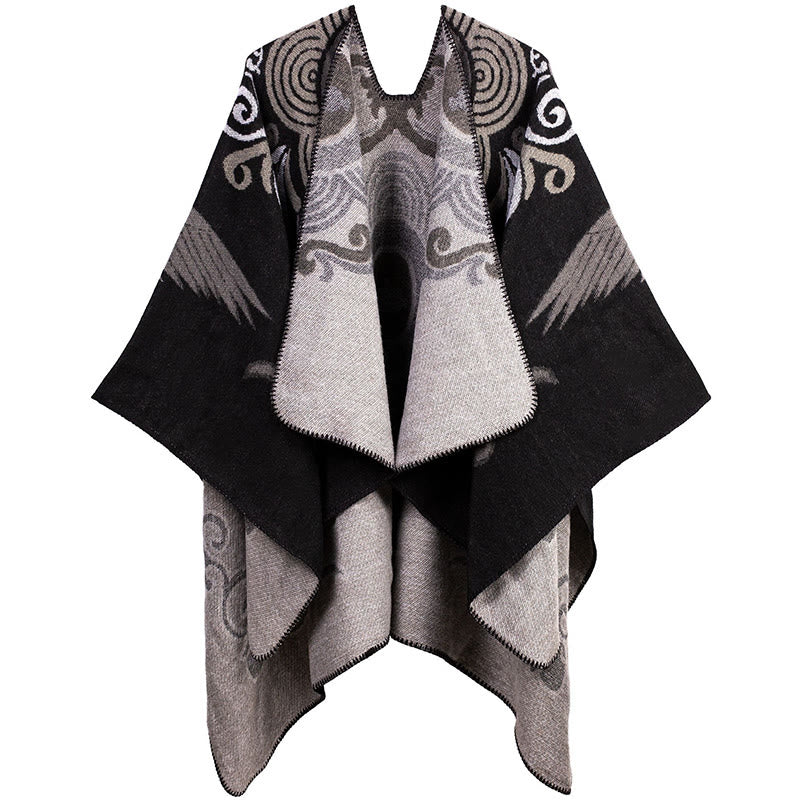 Buddha Stones Tibetan Open Front Auspicious Cloud Crane Pattern Unisex Cozy Scarf Shawl