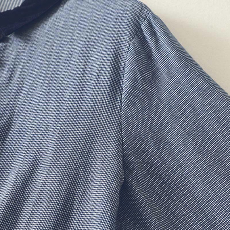 Buddha Stones Fall Blue Striped Color Blocking Stand Collar Buttons Down Design Women's Long Sleeve Shirt