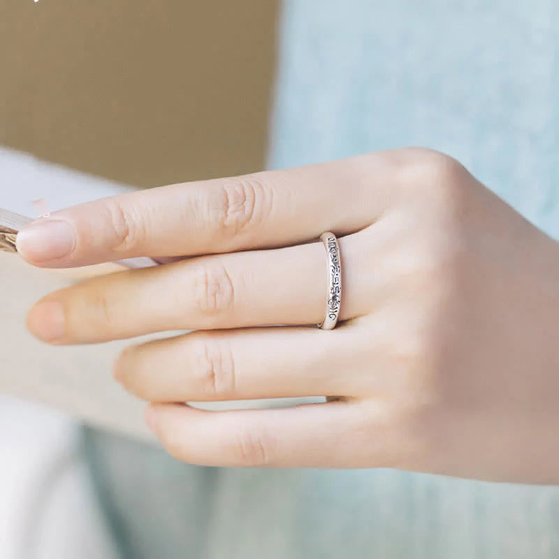 Buddha Stones 990 Sterling Silver Six True Words Om Mani Padme Hum Love Peace Ring (Extra 35% Off | USE CODE: FS35)