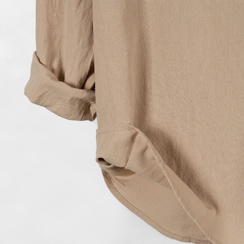 Buddha Stones Solid Color Fall Half Buttons Men's Hooded Long Sleeve Cotton Shirt