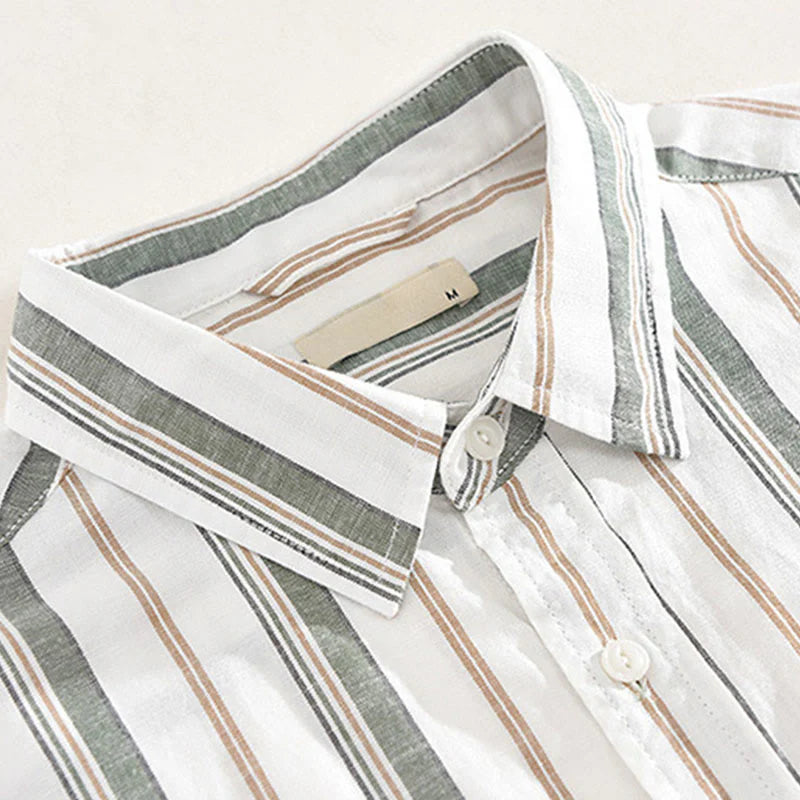 Buddha Stones Fall Stripe Decorative Pocket Buttons Down Long Sleeve Three Quarter Sleeve Short Sleeve Men's Cotton Shirt