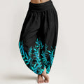 Buddha Stones Cotton Casual Leaves Pattern Women's Elastic Waist Harem Pants