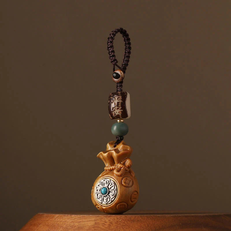 Buddha Stones Small Leaf Red Sandalwood Green Sandalwood Money Bag Om Mani Padme Hum Rotatable Protection Hanging Decoration
