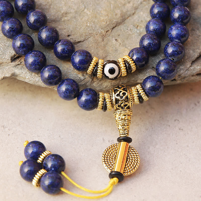 Buddha Stones 108 Beads Lazurite Lapis Lazuli Three-eyed Dzi Bead Positive Mala