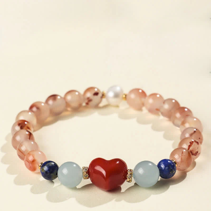 Buddha Stones Heart Design South Red Agate Lapis Lazuli Success Bracelet