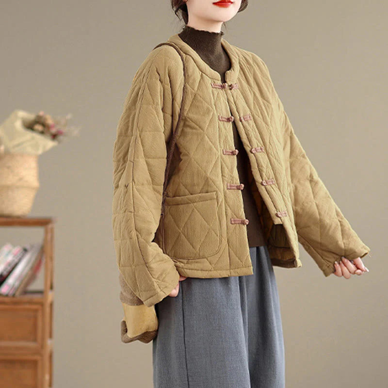 Buddha Stones Women's Plain Cotton-padded Tai Chi Zen Long Sleeve Jacket With Pockets