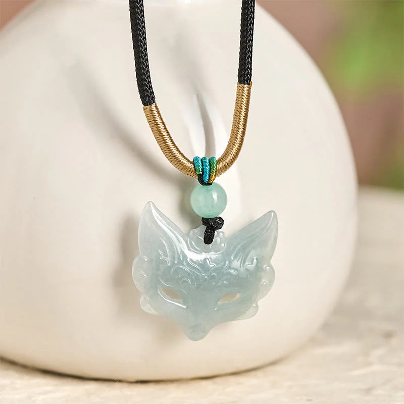 Buddha Stones Fox Mask Prosperity Luck Rope Necklace Pendant
