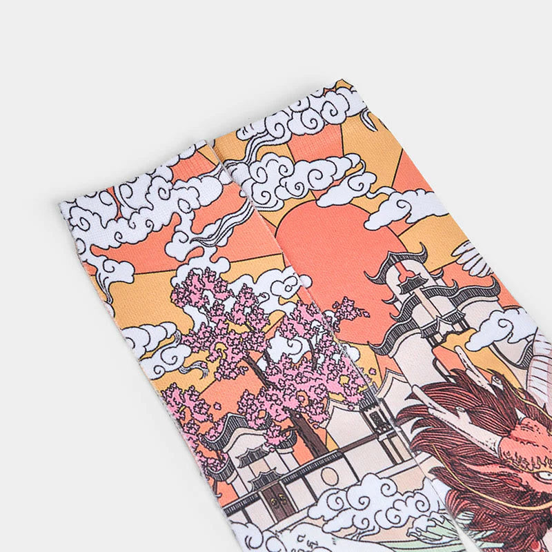 Buddha Stones Casual Dragon Clouds Sun Waves Micro Crew Men Women Unisex Socks