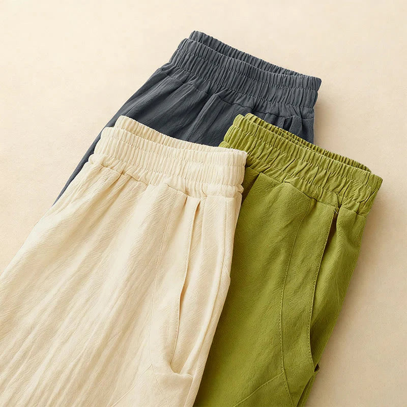 Buddha Stones Fall Solid Color Patchwork Simple Design Women's Wide Leg Pants With Pockets