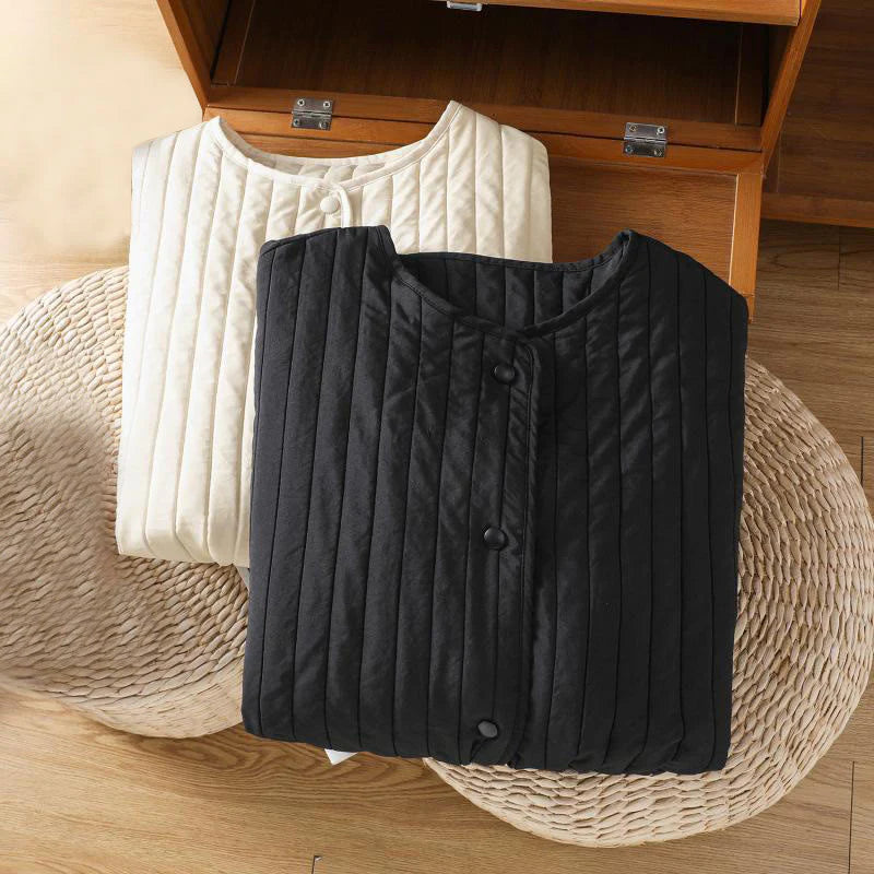 Buddha Stones Women's Plain Crew Neck Drawstring Design Long Sleeve Cotton Jacket With Pocket
