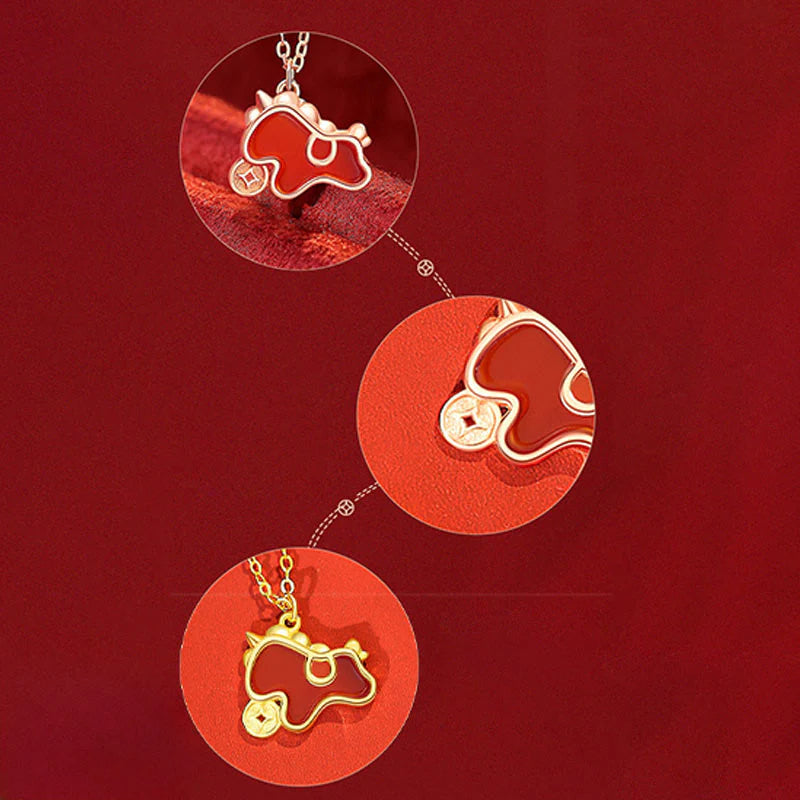Buddha Stones 925 Sterling Silver Year Of The Horse Coin Charm Red Agate Blessing Necklace Pendant