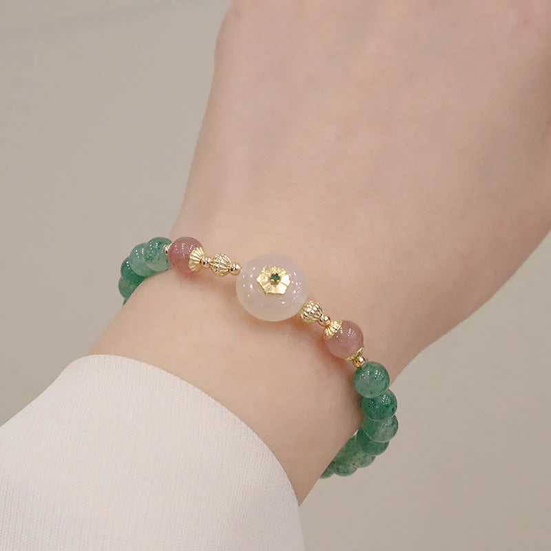 Buddha Stones Natural Green Strawberry Quartz Chalcedony Flower Gratitude Bracelet