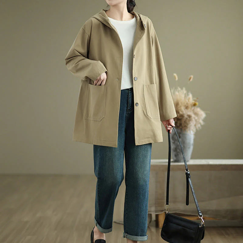 Buddha Stones Fall Vintage Hoodie Women's Cotton Linen Jacket With Front Pockets