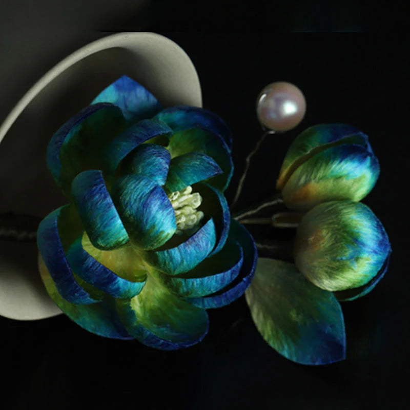 Buddha Stones Handmade Silk Art Velvet Camellia Blessing Protection Brooch