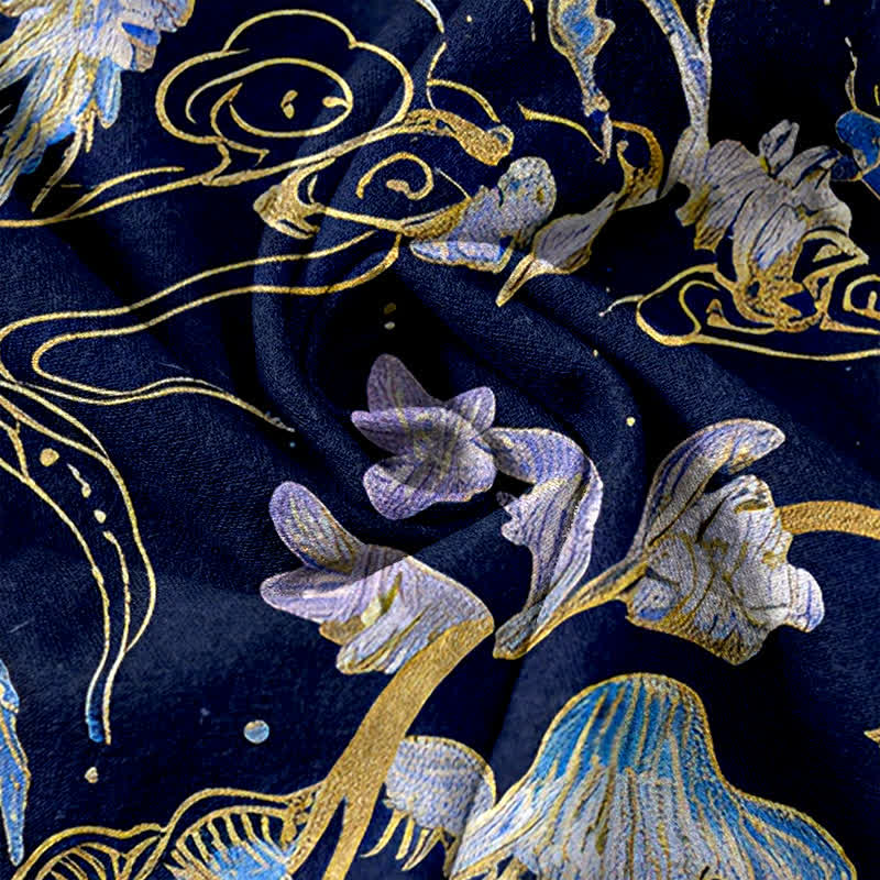 Buddha Stones Jellyfish Pattern Women's Pure Cotton Elastic Waist Pants With Pockets
