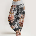 Buddha Stones Cotton Casual Wave And Floral Pattern Women's Elastic Waist Harem Pants